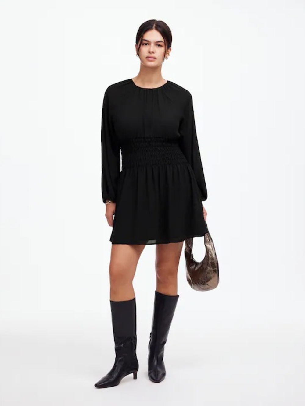 Madewell Bubble-Sleeve Smocked Mini Dress